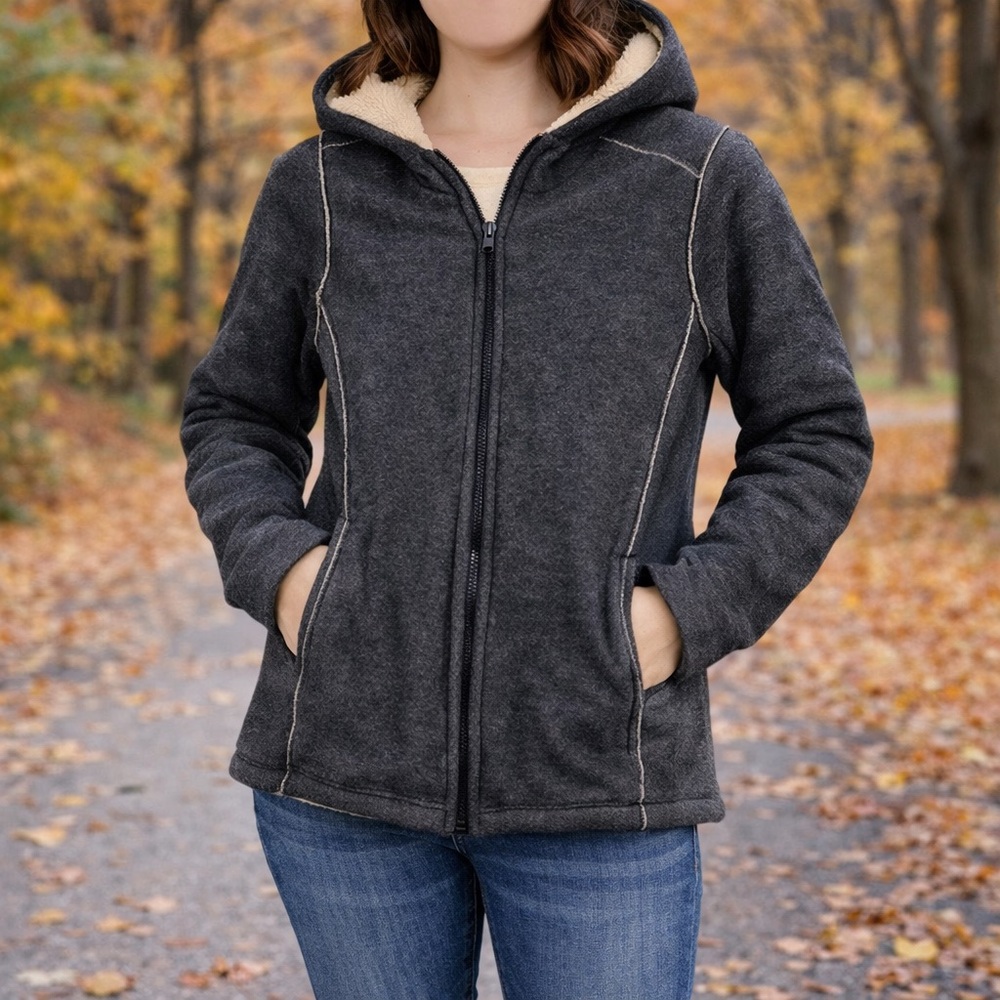 Barrage Authentic Jacket Womens S Gray Sherpa Hood Faux Shearling Y2K Skater
